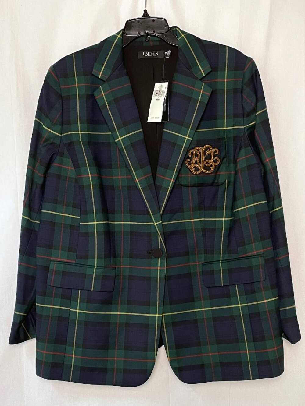 NWT Lauren Ralph Lauren Plaid Bullion Twill Blazer Green Multi Plus 18W